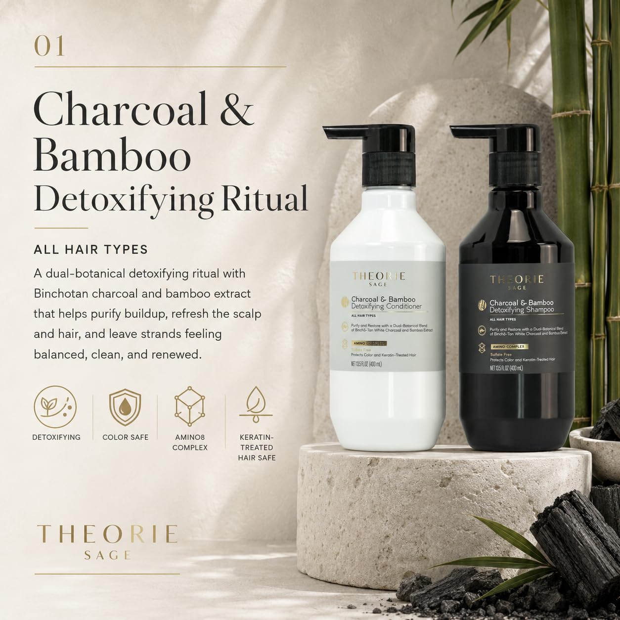 Charcoal & Bamboo Detoxifying Shampoo & Conditioner Set 13.5 fl. oz. (400ml)