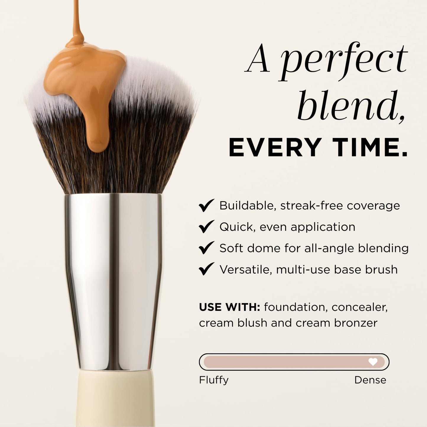 HALEYS Kabuki Makeup Brush - Vegan Foundation Brush for Liquid, Cream & Powder, Seamless Blending Face Brush for Concealer, Blush & Setting Powder