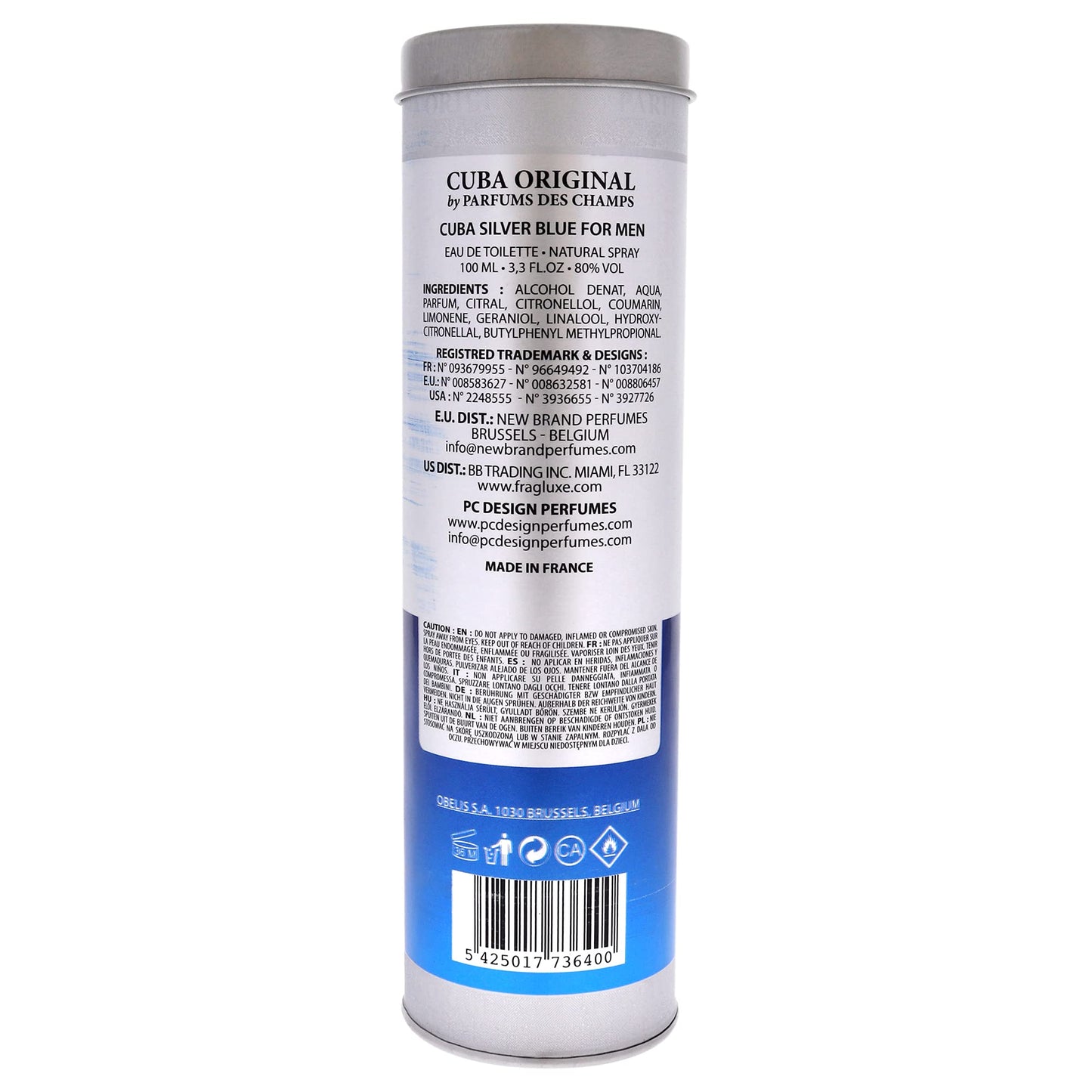 Cuba Silver Blue Eau de Toilette Spray for Men, 3.3 Ounce, brown