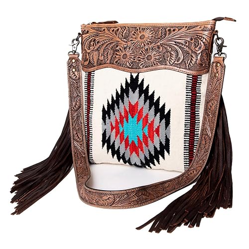American Darling Women's Signature Crossbody Bag Hand Tooled Saddle Blanket Genuine Leather Handbag and Ladies Purse
