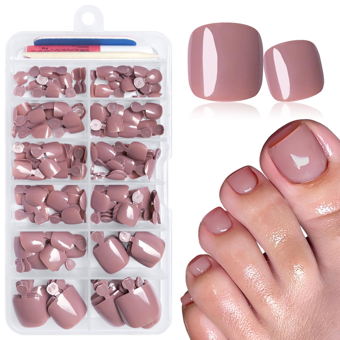 LuckForever 168pc Press on Toenails Women Fake Toe Nails with Glue Tabs, Coffee Fake Toenails Press on Nail Short Square Toe Nails Press ons Glue Beauty and Personal Care LuckForever Default Title