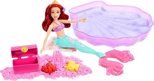 Mattel Disney Princess Toys, Ariel Mermaid Doll & Pool Set with Moldable Sand, 3 Molds & 6 Accessories, Inspired by The Little Mermaid Movie
