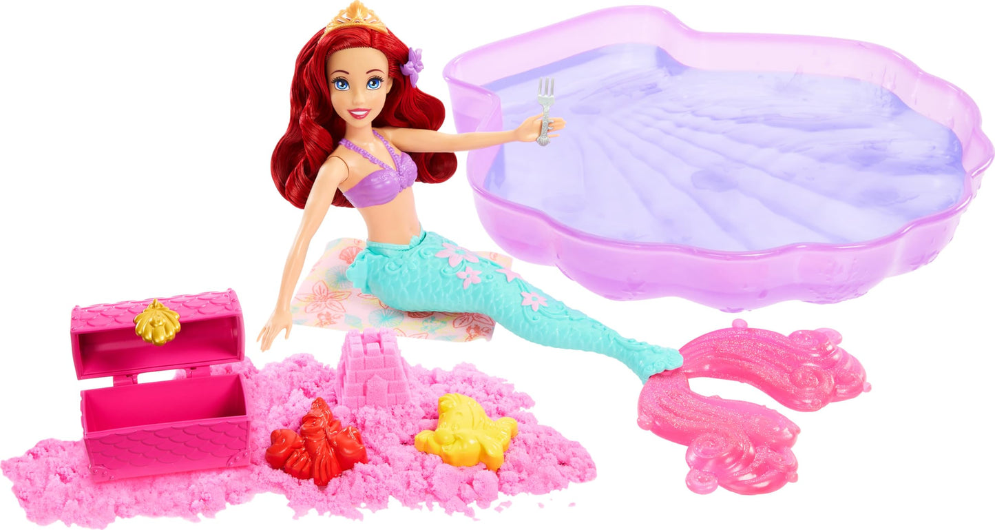 Mattel Disney Princess Toys, Ariel Mermaid Doll & Pool Set with Moldable Sand, 3 Molds & 6 Accessories, Inspired by The Little Mermaid Movie