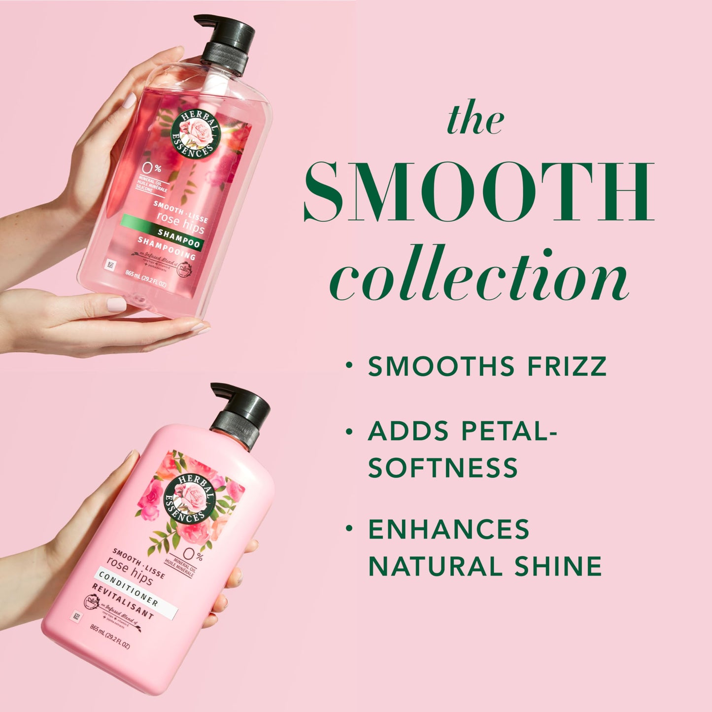 Herbal Essences Shampoo & Conditioner Set, Rose Hips - Smooth Collection, Paraben-Free, Color-Safe, Shiny Hair with Jojoba & Vitamin E, 29.2 Fl Oz