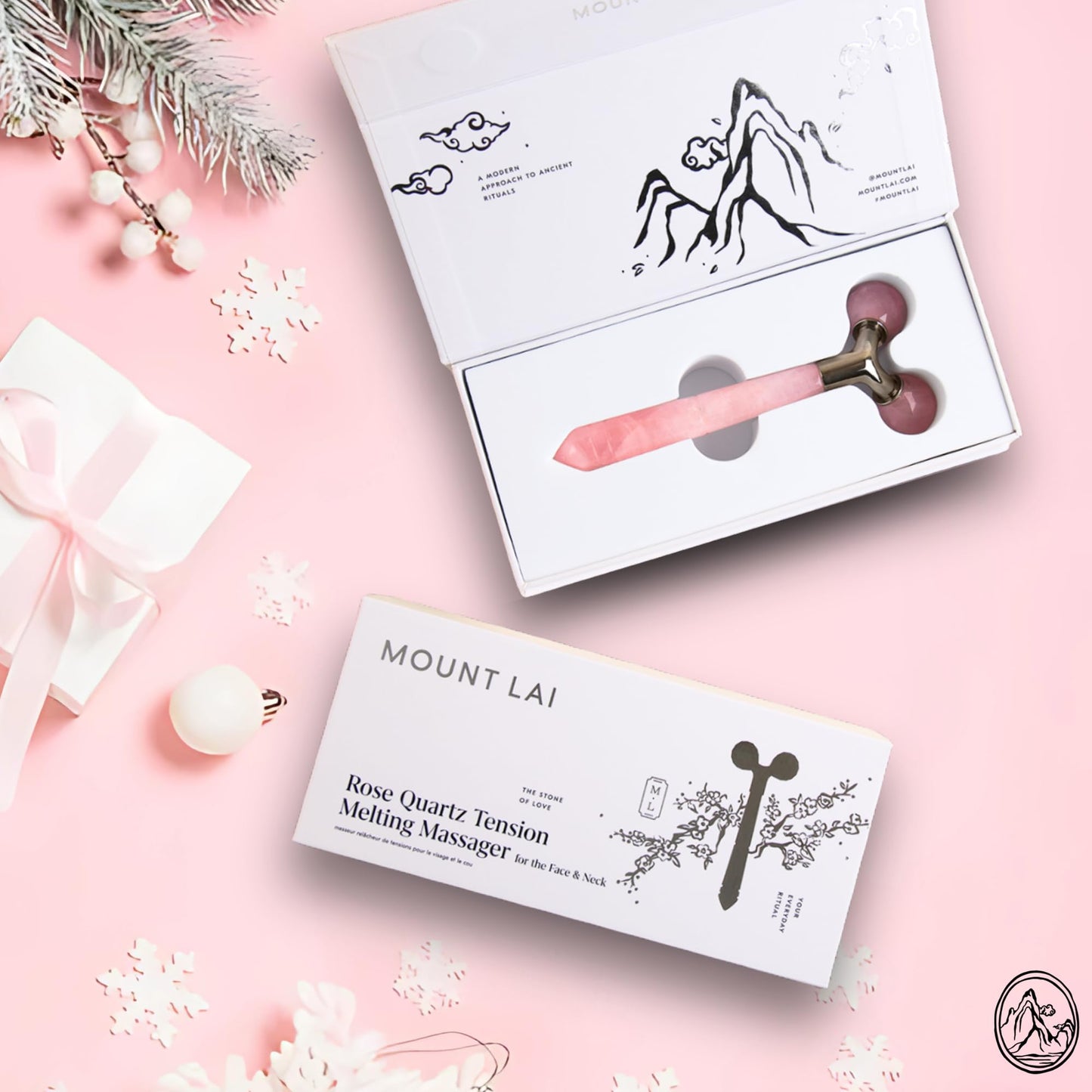 Mount Lai Rose Quartz Tension Melting Facial Massager for Face & Neck - Face Roller to Relieve Tension, Soothe Stress, Improve Circulation & Enhance