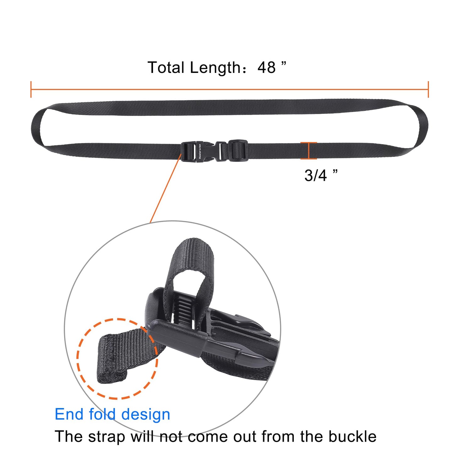Masterwise Adjustable Buckle Straps with Clips – 4 Pack Durable Nylon Straps with Quick Release Buckles for Travel, Camping & Storage (Black)