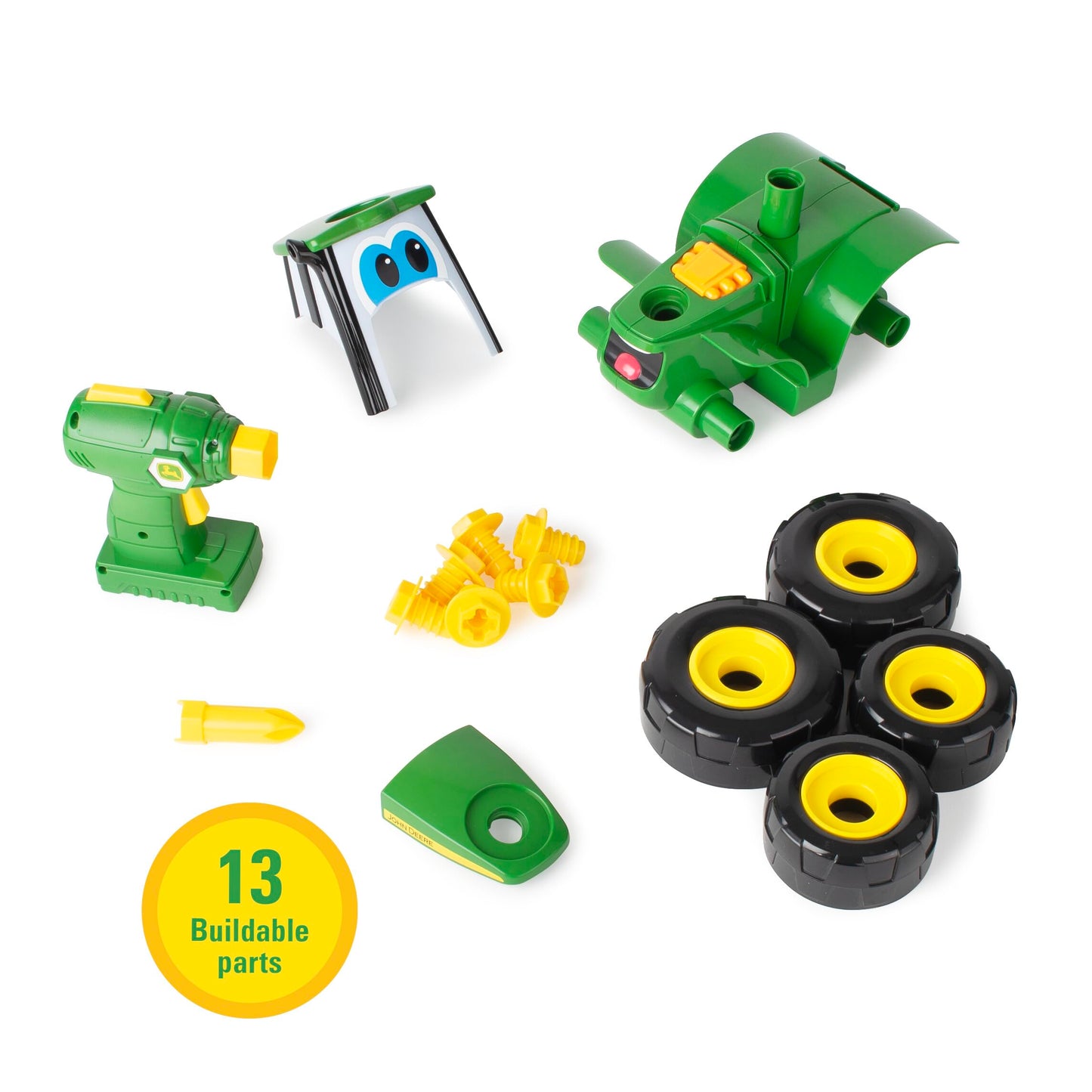 BUILD-A-BUDDY John Deere Tractor Toy and Toy Drill - Toddler STEM Take Apart Toys with 16 Individual Pieces and Kids Tools - Kids Building Toys Ages…