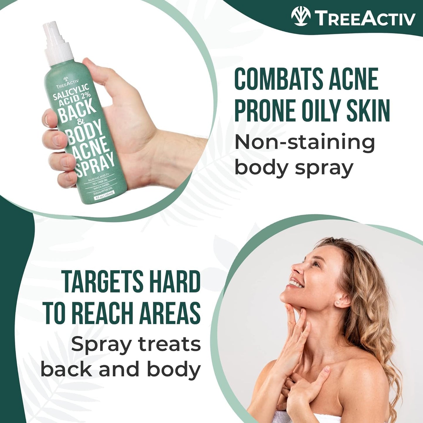 Salicylic Acid Back & Body Acne Spray, Back Acne Solution For Women And Men, Acne Body Spray with Tea Tree Oil, Fast-Drying Back Acne Spray, Fine