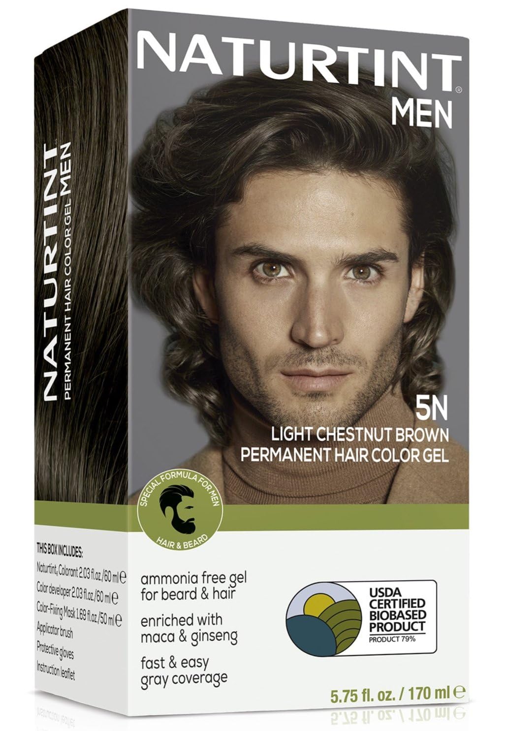 Naturtint Mens Permanent Hair Color for Hair Beard and Mustache (5N Light Chestnut Brown)