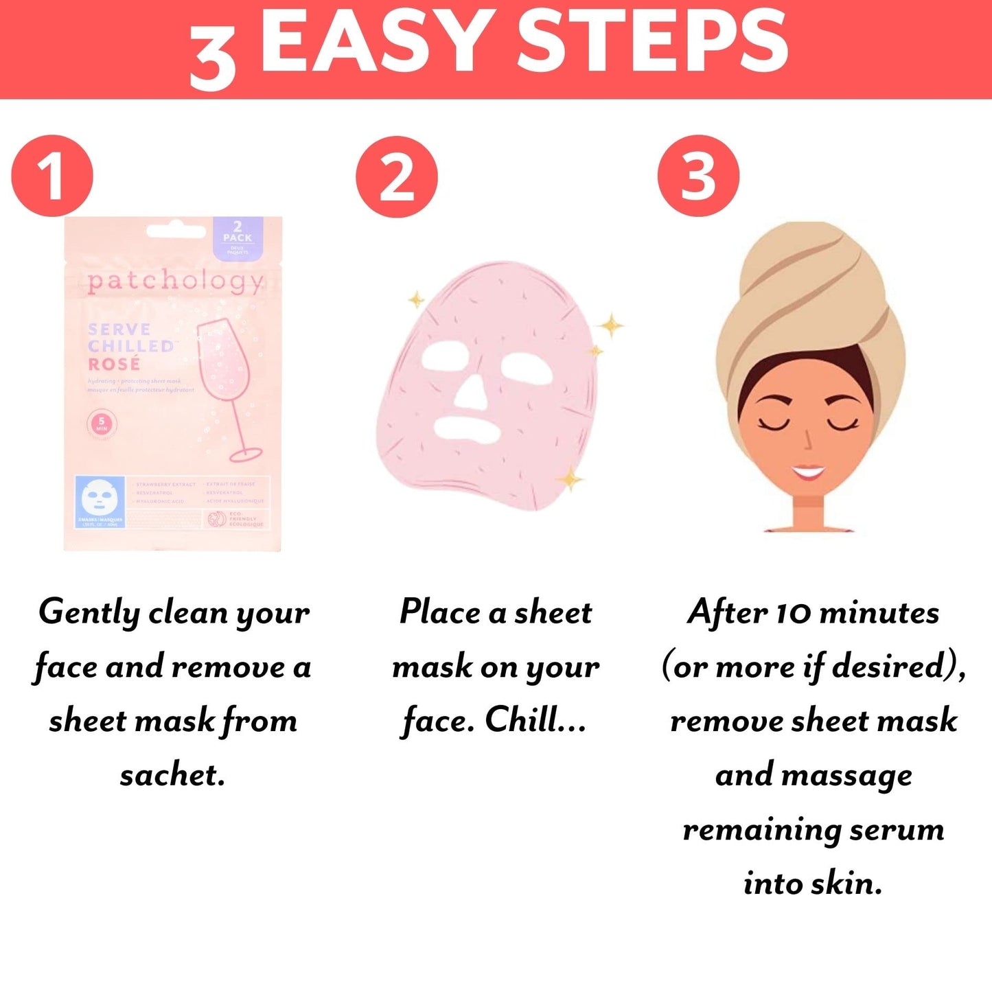 Patchology Serve Chilled Rosé Facial Sheet Mask - Hydrating & Soothing Face Mask with Hyaluronic Acid for Glowing Skin, Rosé Scented Skin Care