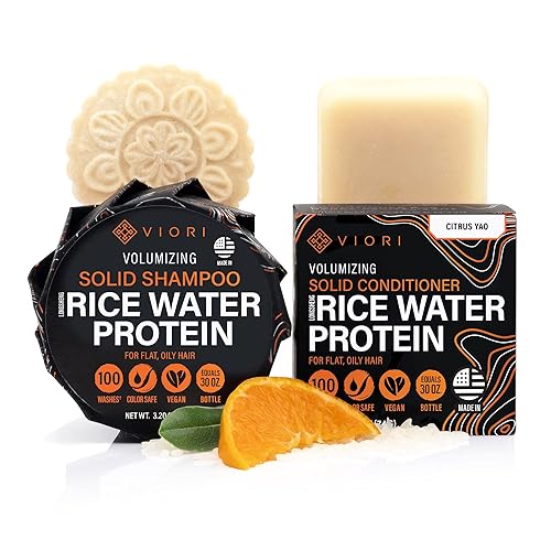 Viori Citrus Yao Shampoo and Conditioner Bar Set Made with Rice Water - Handcrafted Sulfate Free Shampoo and Conditioner