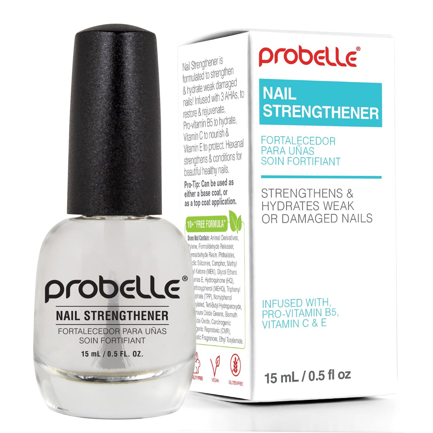 Probelle Nail Strengthener & Growth Treatment – Clear Polish Repairs, Conditions & Strengthens Thin, Damaged Nails, Prevents Splits & Chips