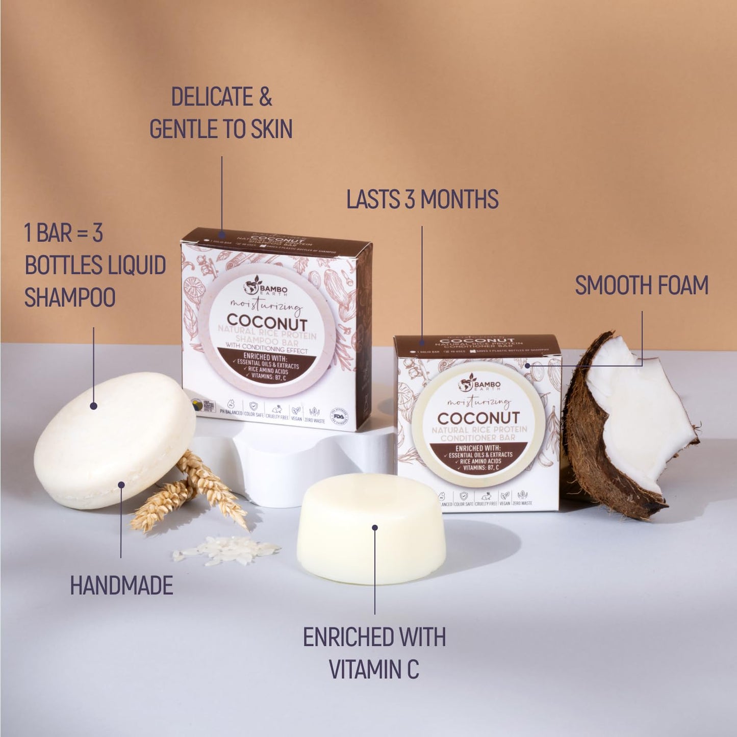 Solid Rice Protein Water Shampoo & Conditioner Hair Soap - Shampoo and Conditioner Bars For Hair With All Natural Plant Based Essential Oils And Zero