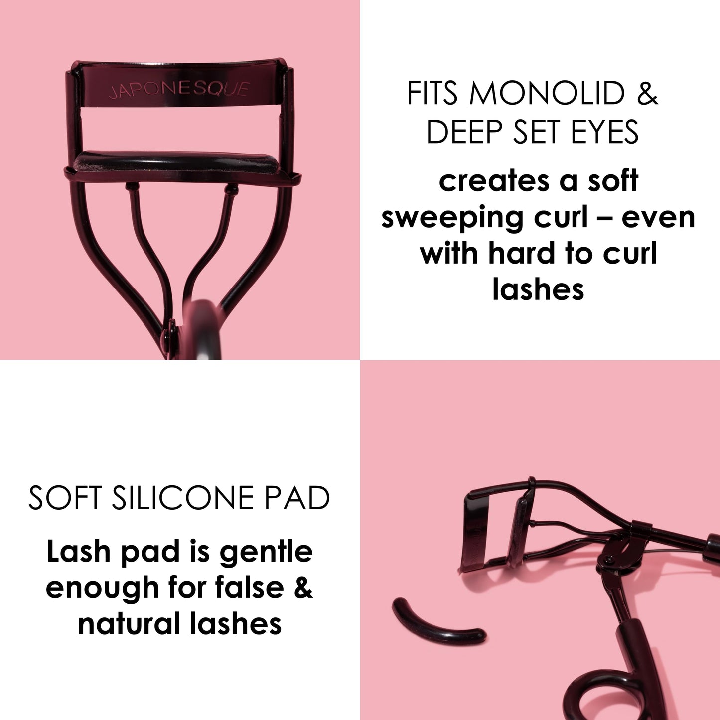 JAPONESQUE Pro Performance Lash Curler with Natural Arch for Sweeping Volume on Natural or False Lashes, Holds Curl for up to 8 Hours, Includes 1