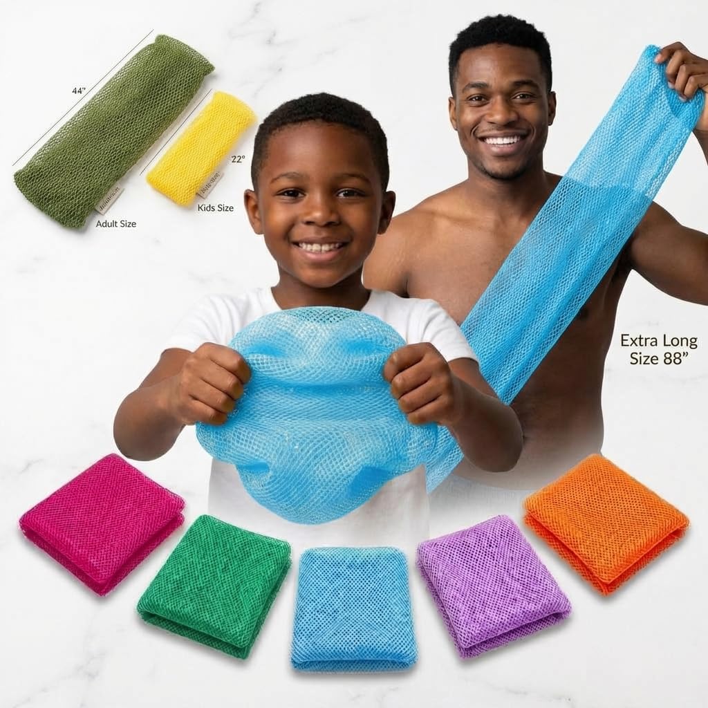 Body sponges for Shower African exfoliating Body net Sponge with Knots, Real, Long, exfoliating net Sponge with 22 Colors Available Made for Both Men Beauty and Personal Care AFRICANA BEAUTY
