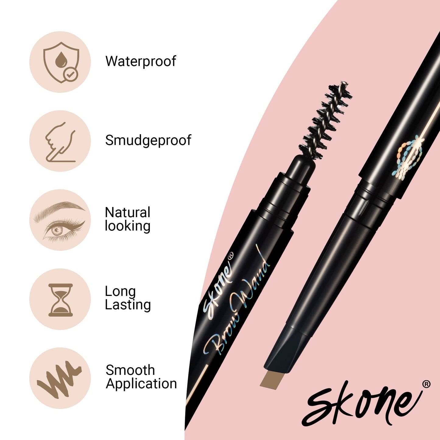 Skone Cosmetics The Original Brow Wand Eyebrow Pencil with Brush - Dual-Sided Retractable Waterproof Long-Lasting Brown Eye Brow Pencils for Women