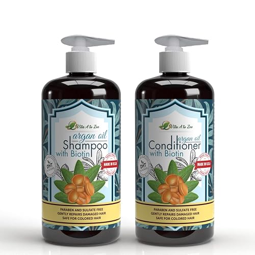Vita A to Zee Moroccan Argan Oil Biotin Shampoo & Conditioner Set (2 x 16.9 Fl Oz) | Natural Hair Repair, Moisturization & Conditioning Treatment