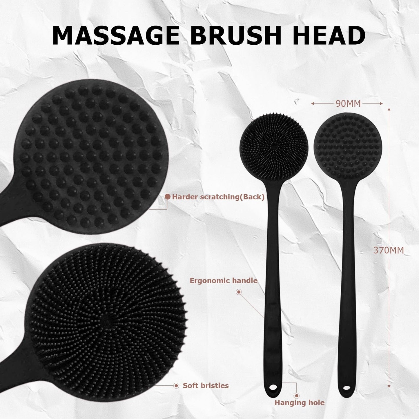 Long Handle Silicone Back Scrubber Shower Brush, Double-Sided Body Wash Scrubbers for All Skin Types,Gentle Exfoliating and Massage,Ergonomic No-Slip Beauty and Personal Care OsiKin
