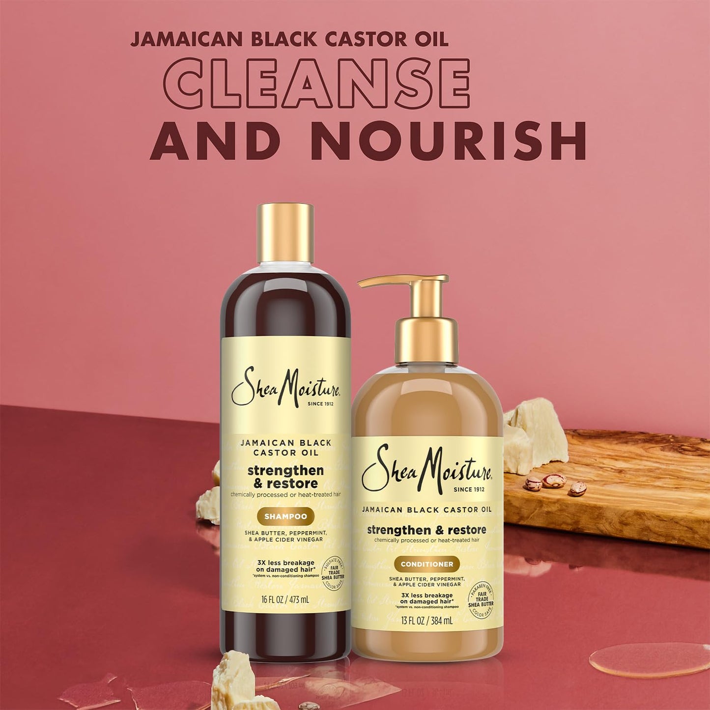 Shea Moisture Jamaican Black Castor Oil Clarifying Shampoo & Conditioner - Strengthen & Restore Sulfate-Free Shampoo & Conditioner Set with Shea