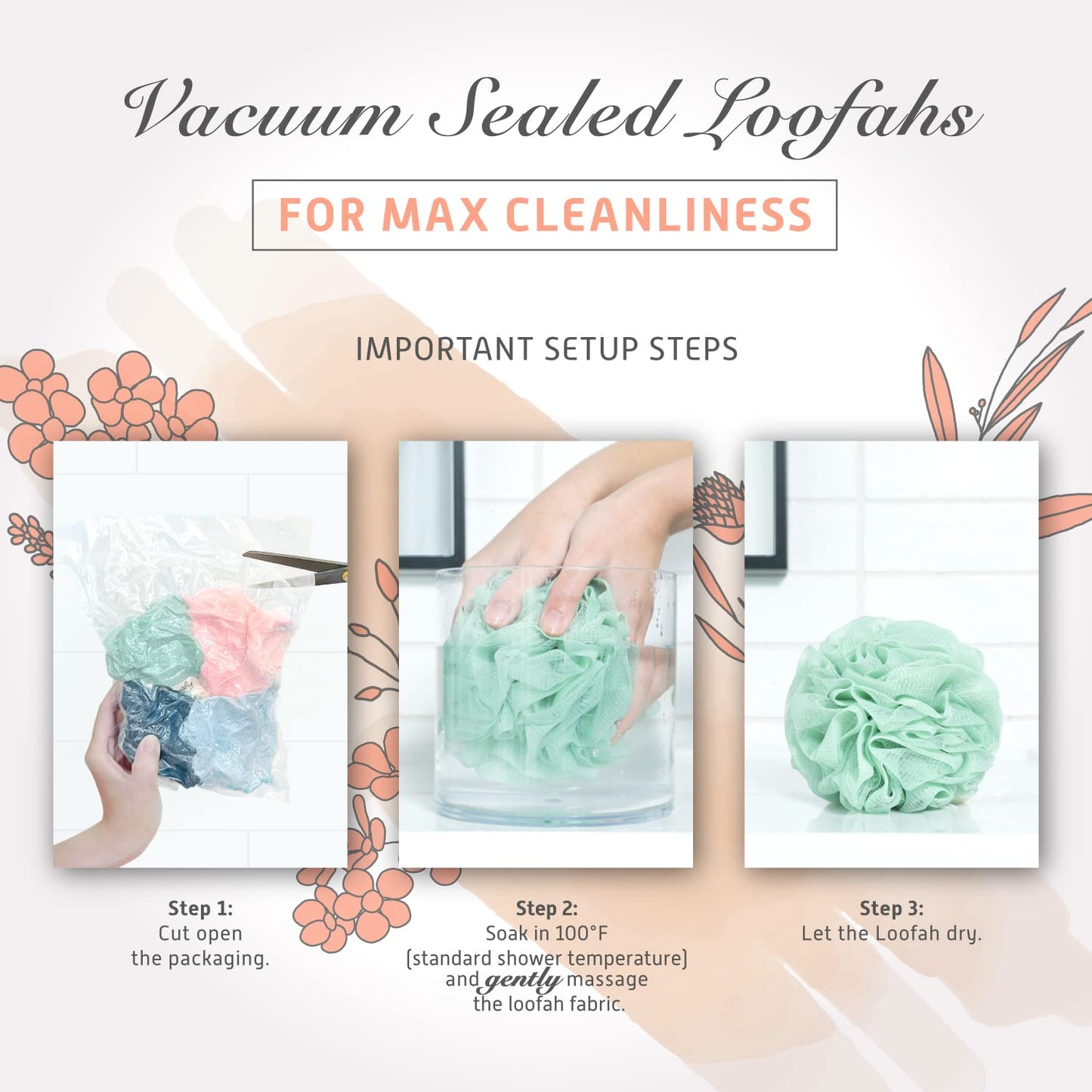 Spongentle Premium Deep Cleansing Loofah Sponge for Radiant Skin, Pack of 4, Bath and Shower, Exfoliating Body Scrubber, Beautiful Colors for Women