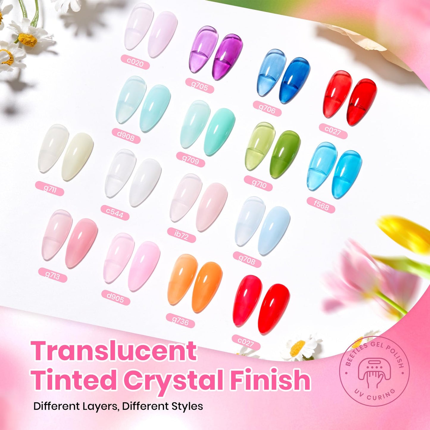 Beetles Neon Gel Polish Set - 36 Colors Dewdrop Flora Nail Gel, Jelly Pink Milky White Yellow Purple Green Natural Classic Shade, Soak Off UV LED Home Beauty and Personal Care beetles Gel Polish
