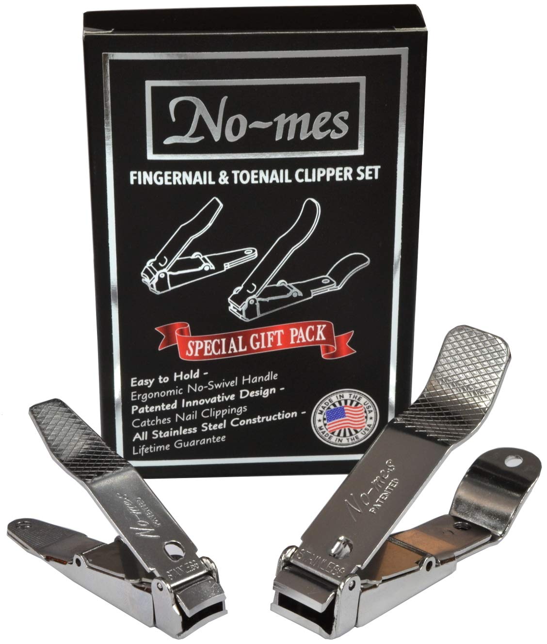 No-Mes Fingernail and Toenail Clipper Gift Set, Catches Clippings, Built-in Nail File, Made in USA