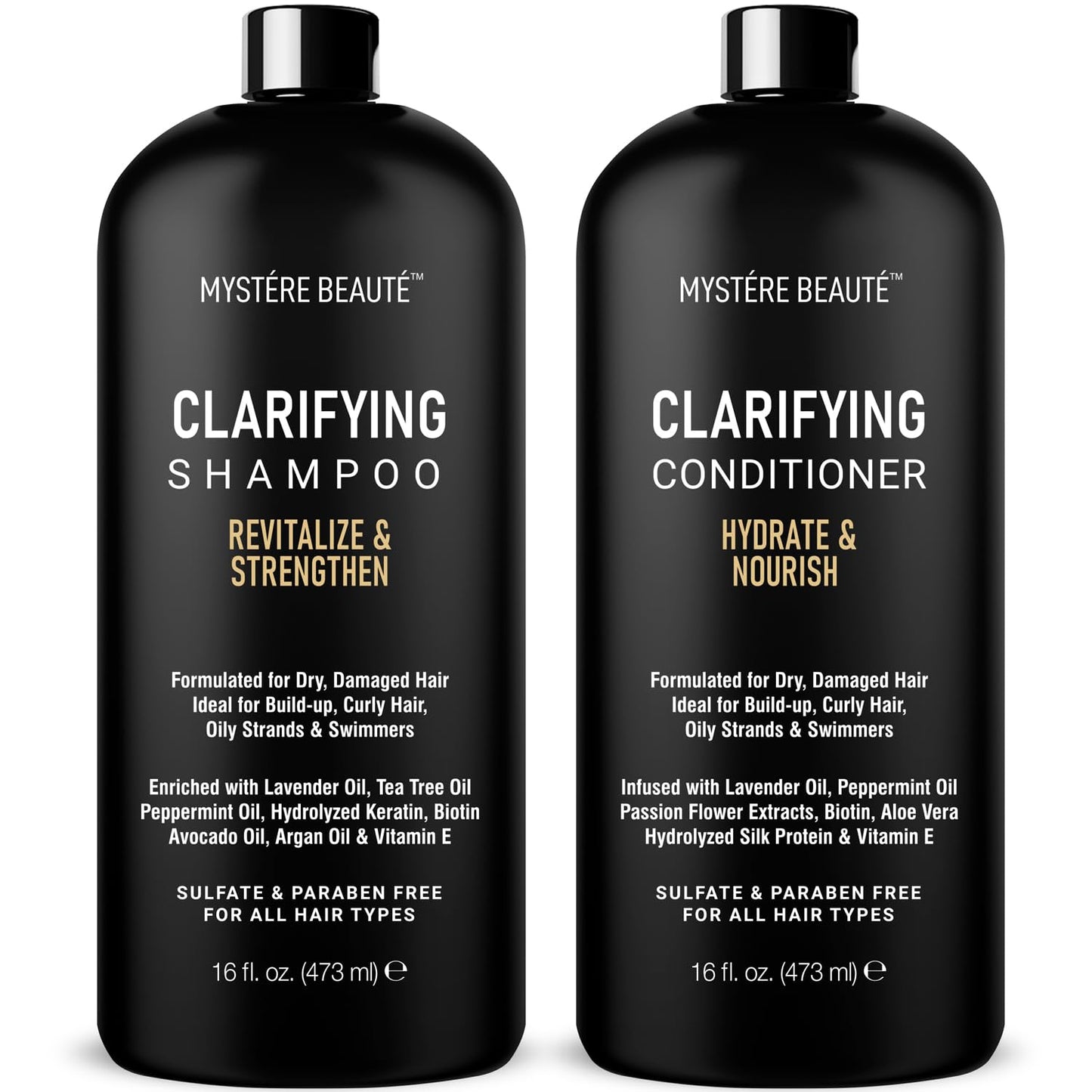 Clarifying Shampoo and Conditioner Set- Hydrating, Calming & Removes Buildup, For All Hair Types, Clarifying Cleanse for Dirt, Oil & Hard Water