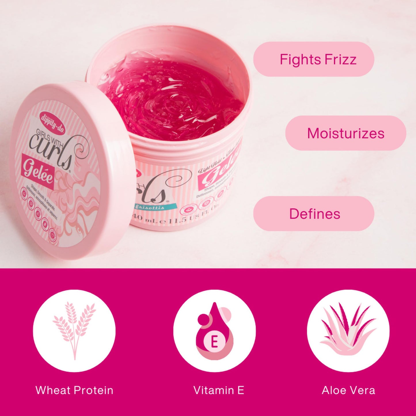 Dippity Do Girls with Curls Light Hold Gelee, Shape, Smooth & Separate Curls, Formulated with Aloe, Vitamin E & Wheat Protein, Frizz-Free, Never