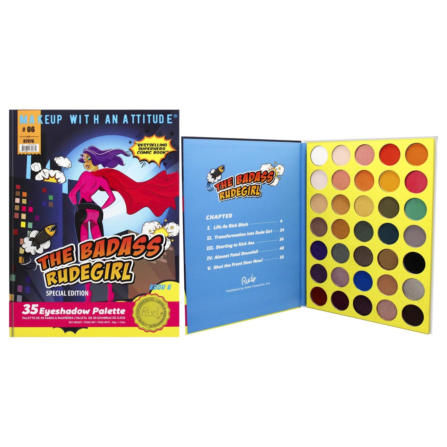 Rude Cosmetics The Badass Rudegirl 35 Eyeshadow Palette - Book 6 for Women - 1.34 oz Eye Shadow