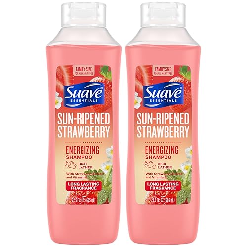 Suave Shampoo, Sun-Ripened Strawberry Family-Size 2-Pack - Energizing Shampoo with Strawberry Extract & Vitamin E, 22.5 Oz Ea