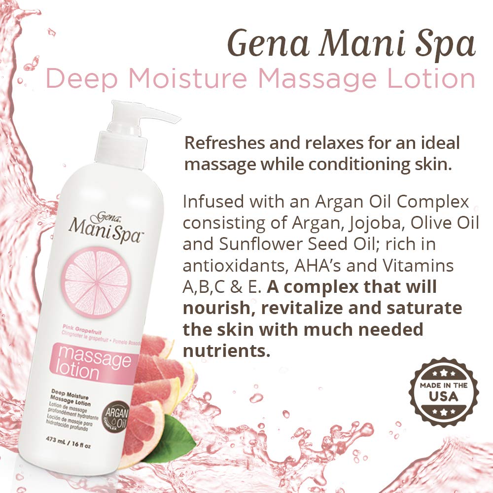 Gena Mani Spa Massage Lotion - Deep Moisturizing Body Lotion for Massages Therapy with Argan Oil, Massage Cream for Hands, Feet & Body, 16 fl oz