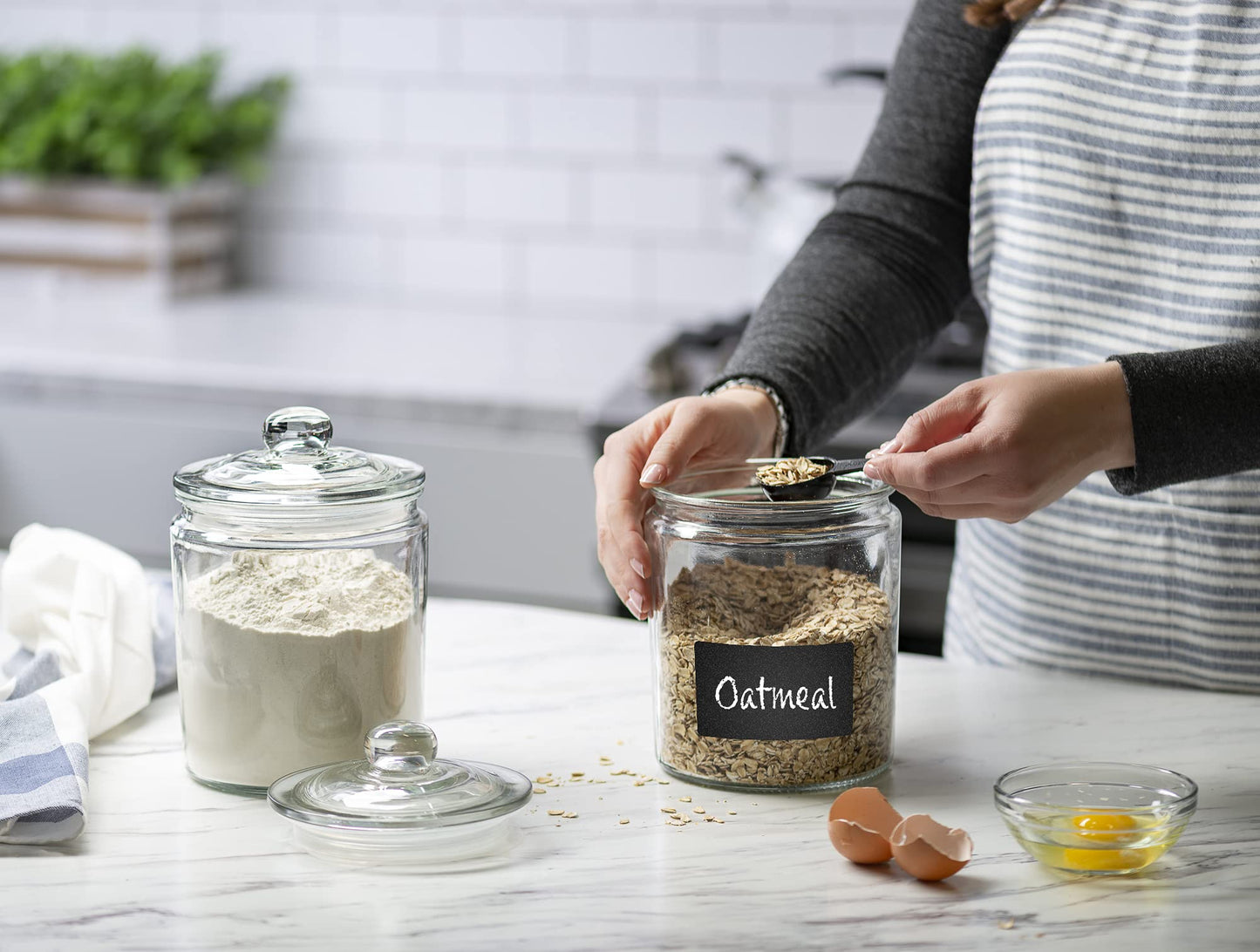 1 Gallon Glass Cookie Jars + Labels & Marker - Set of 2 Canister Sets for Kitchen Counter with Airtight Lids, Sugar Packet Holders Food Storage…