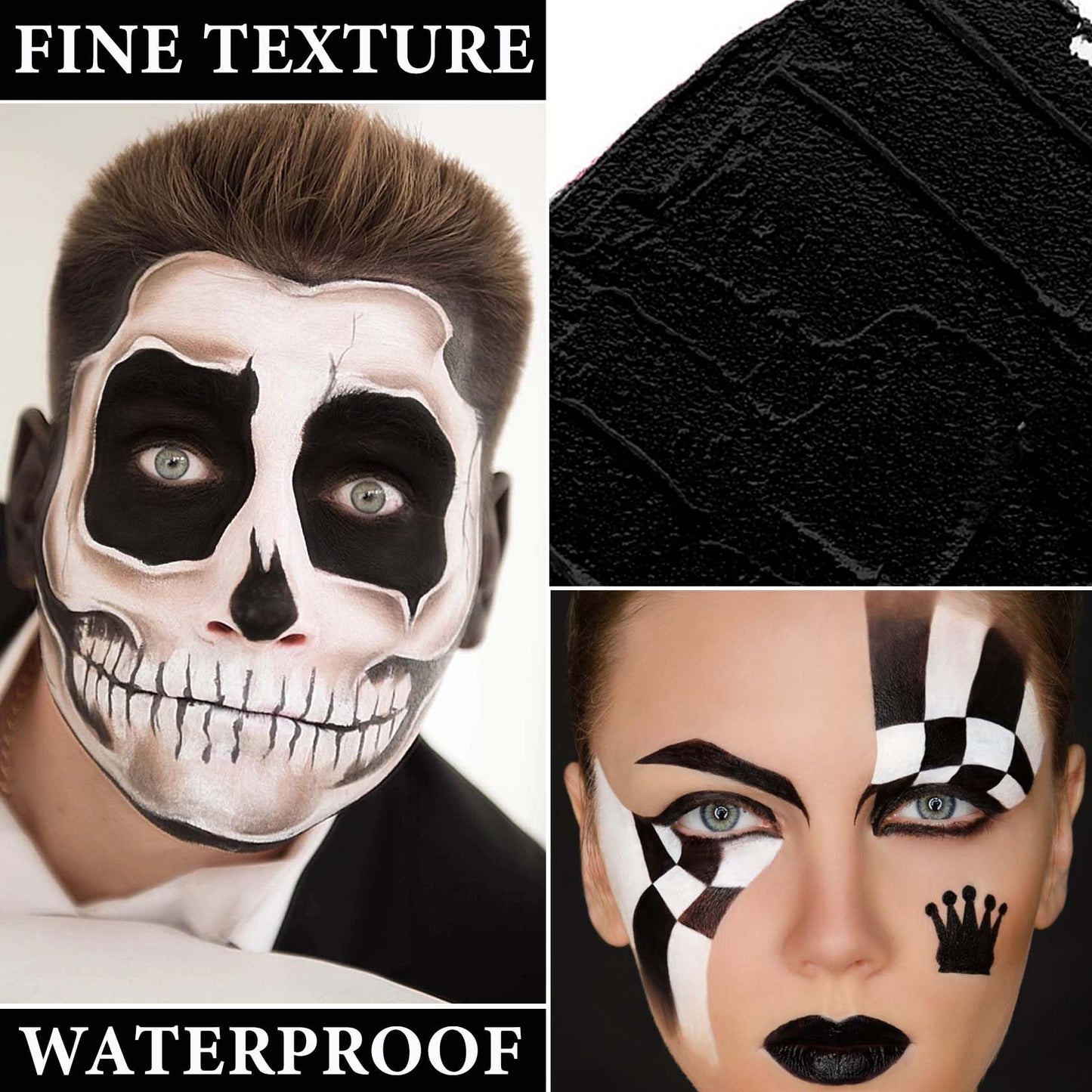 Black White Face Body Paint Set,Oil Based Face Painting Kit,Special Effects Halloween SFX Makeup Kit with 2 Brushes,Halloween Face Paint Palette Kit