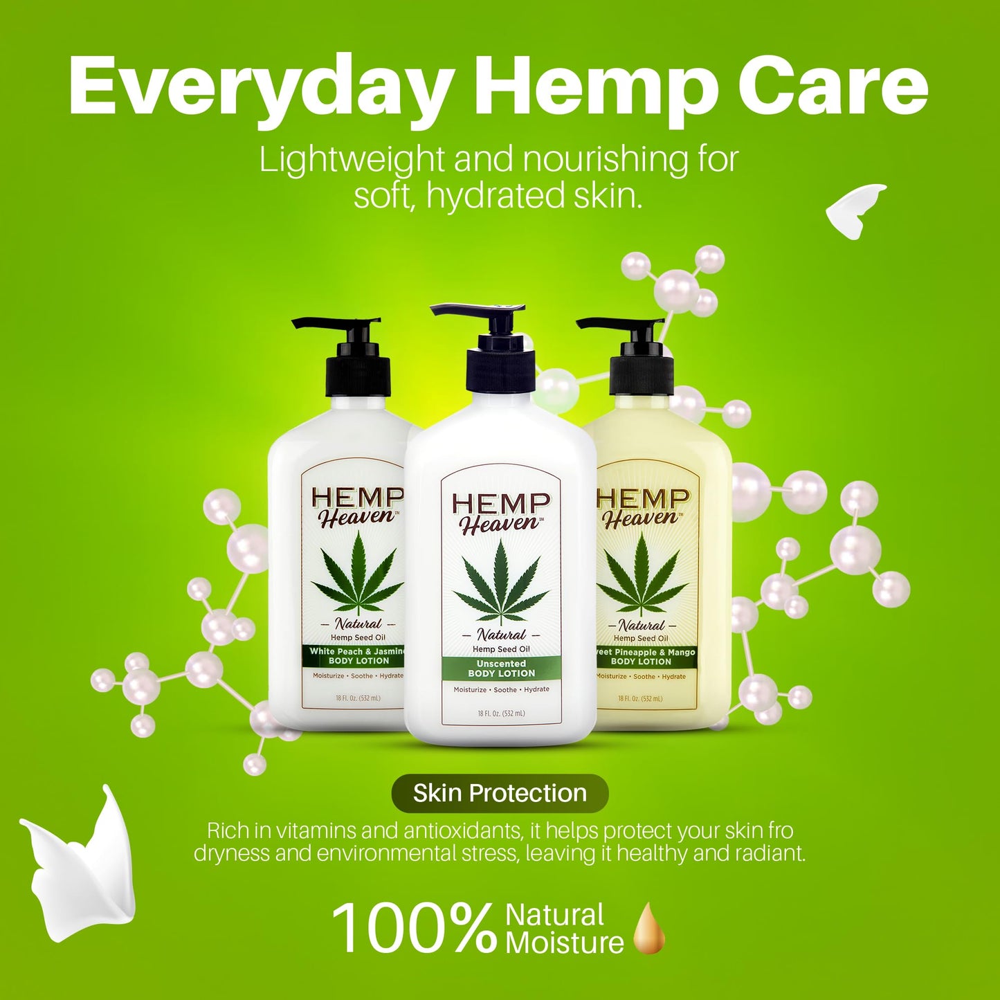 Hemp Heaven Hemp Lotion - Natural Hemp Seed Oil, Paraben-Free, 18 oz, Made in USA, Nourishing for Men & Women, EWG Verified, Anti-Aging (Unscented)