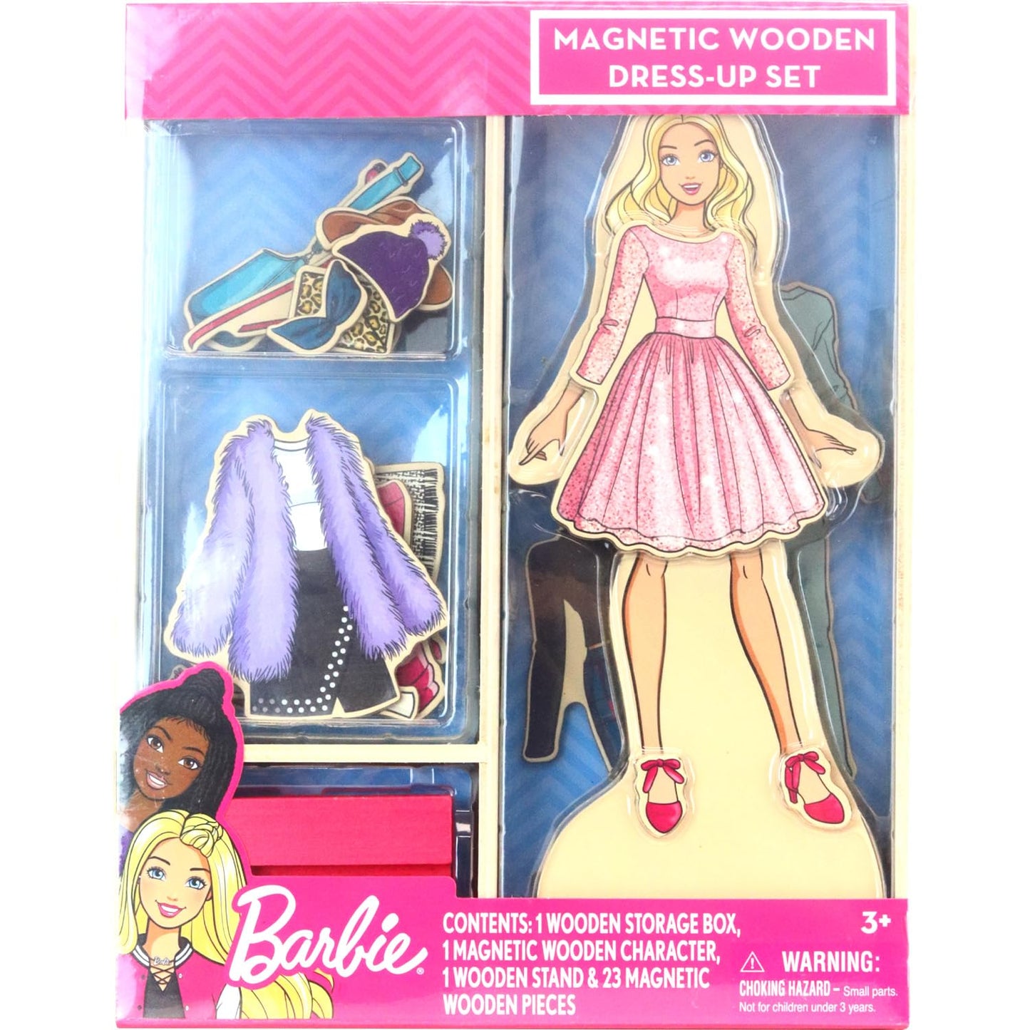 Barbie Magnetic Wooden Dress Up Toy - Pretend Play Set with Wooden Barbie Doll, Mix & Match Outfits & Storage Box - Educational Magnetic Toy for…