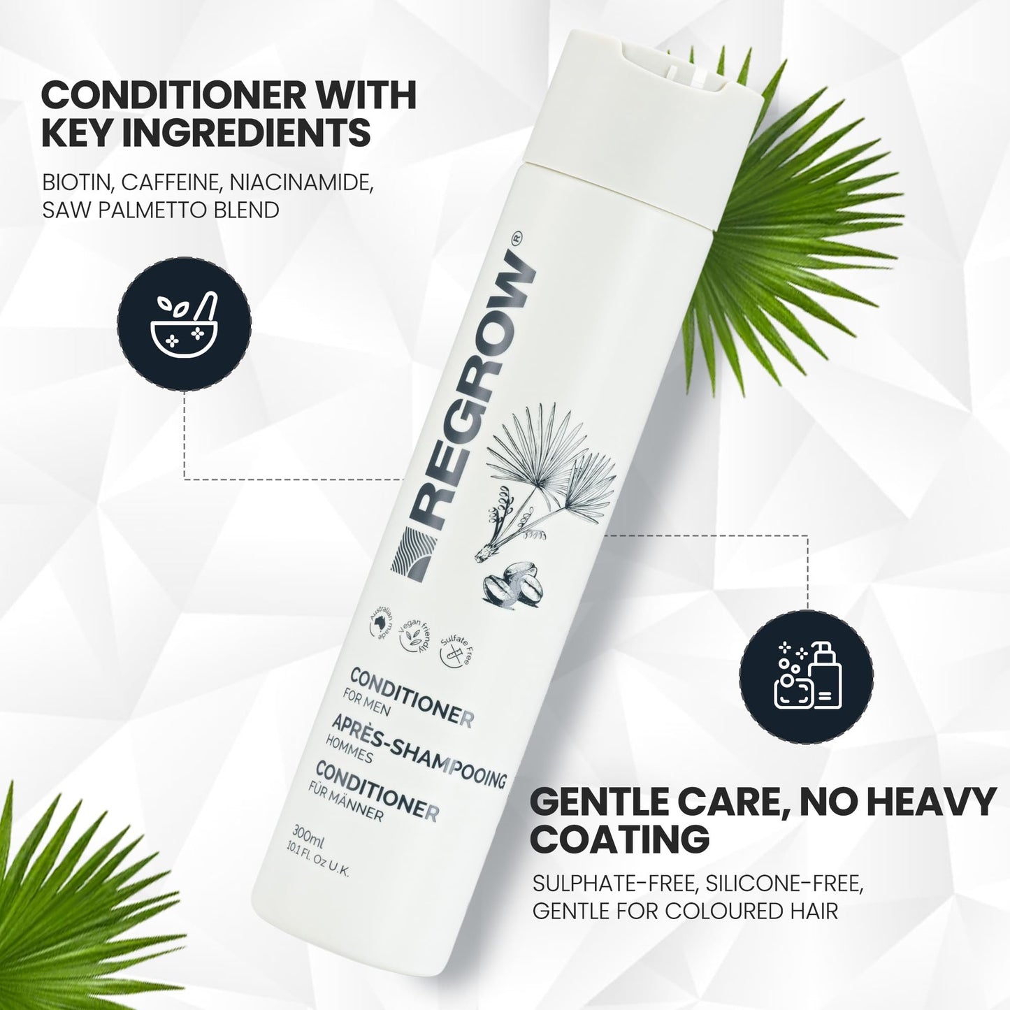 Regrow Hair Regrowth Treatment For Men. Full Set Shampoo, Conditioner & Hair Tonic, For Thicker Fuller Hair, With Caffeine Biotin & Niacinamide
