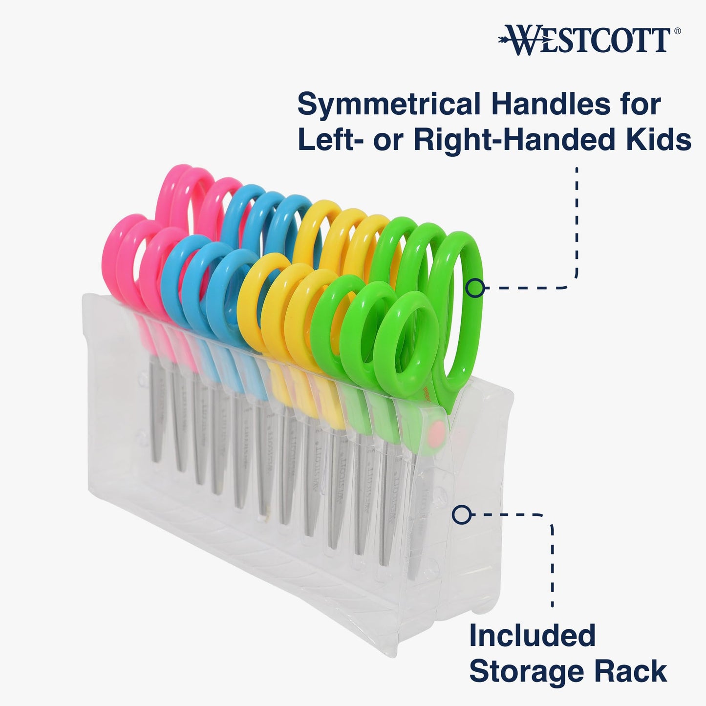 Westcott 14871 Right- and Left-Handed Scissors, Kids' Scissors, Back to School, Classroom Supplies, Ages 4-8, 5-Inch Blunt Tip, Assorted, 12 Pack