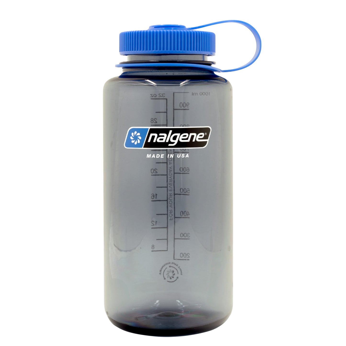 Nalgene Sustain Tritan BPA-Free Water Bottle Made with Material Derived from 50% Plastic Waste, 32 OZ, Wide Mouth,Smoke Grey