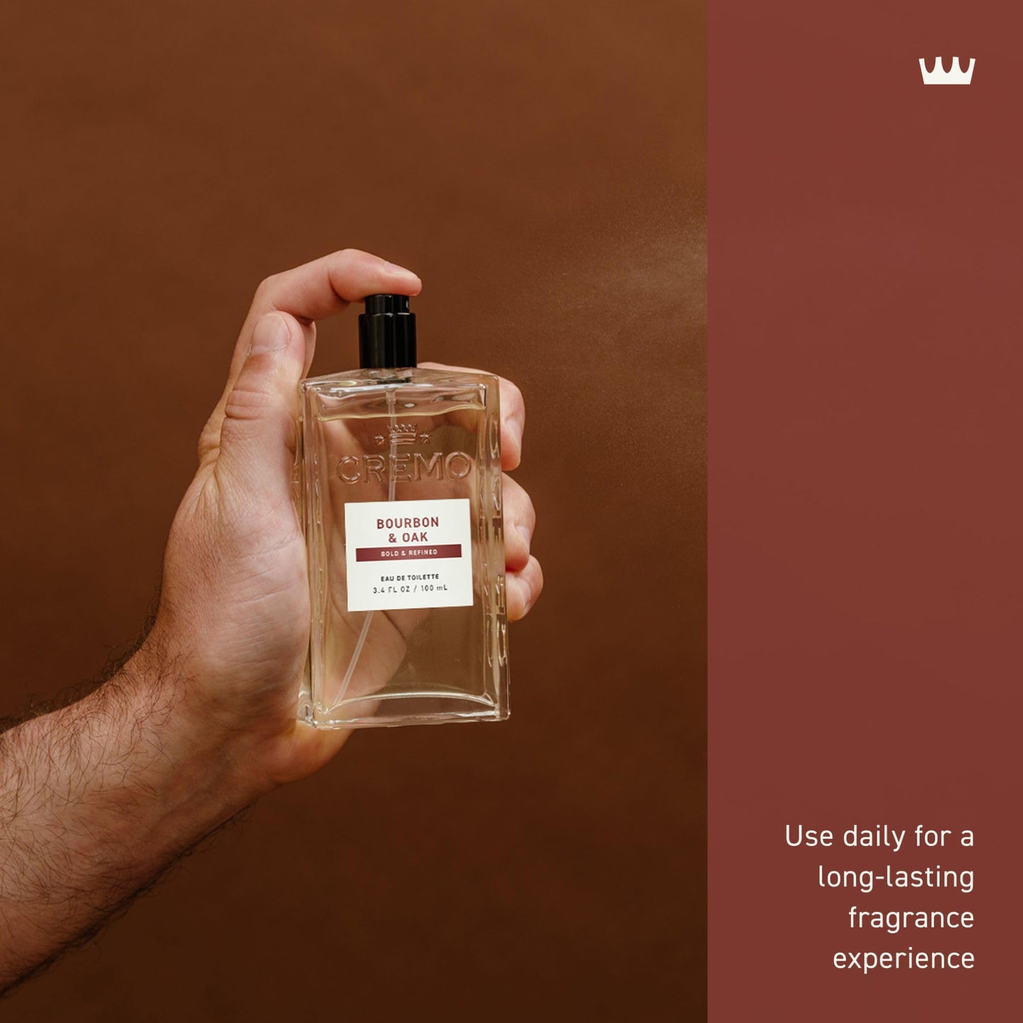 Cremo Cologne For Men - Bourbon & Oak Mens Cologne Spray, A Sophisticated Blend of Distiller’s Spice, Fine Bourbon and White Oak, Multi-Layered