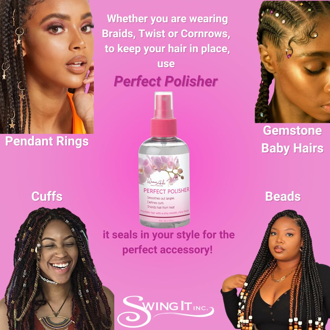 Weave Aide Perfect Polisher 6 oz. Protects hair from heat. Nourish & shine, for dry hair, dull hair, Provides moisture shine spray.