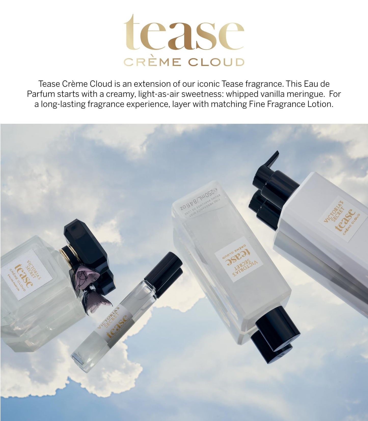 Victoria's Secret Tease Crème Cloud Eau de Parfum, Notes of Vanilla Meringue, Santal Flower & Sheer Amber, Perfumes for Women (1.7 oz)