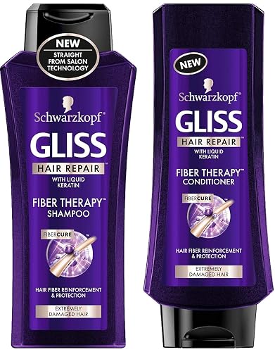 Schwarzkopf Gliss Hair Repair - Fiber Therapy For Extremely Damaged Hair - Shampoo & Conditioner Set - Net Wt. 13.6 FL OZ (400 mL) Per Bottle - One