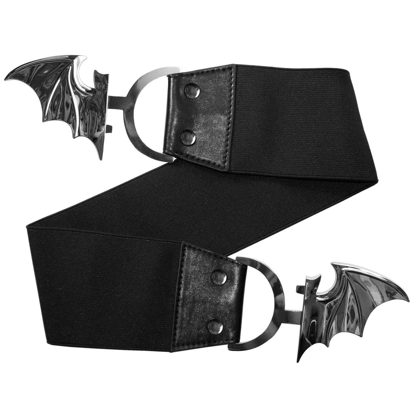 Kreepsville 666 Elastic Waist Belt Bat Silver Elastic Split Buckle Fastening, Black, Silver, 2XL/3XL