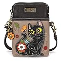 CHALA Cat Collection Cell Phone Crossbody Purse-Women PU Leather/Canvas Multicolor Handbag with Adjustable Strap - Black Cat - warm gray