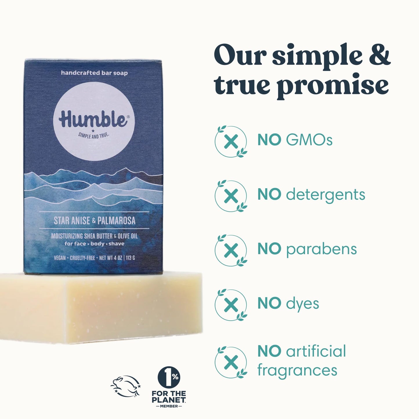 Humble Natural Bar Soap, Star Anise & Palmarosa - Cold Processed Face & Body Soap Bar with Essential Oils - Moisturizing Formula for Long-Lasting