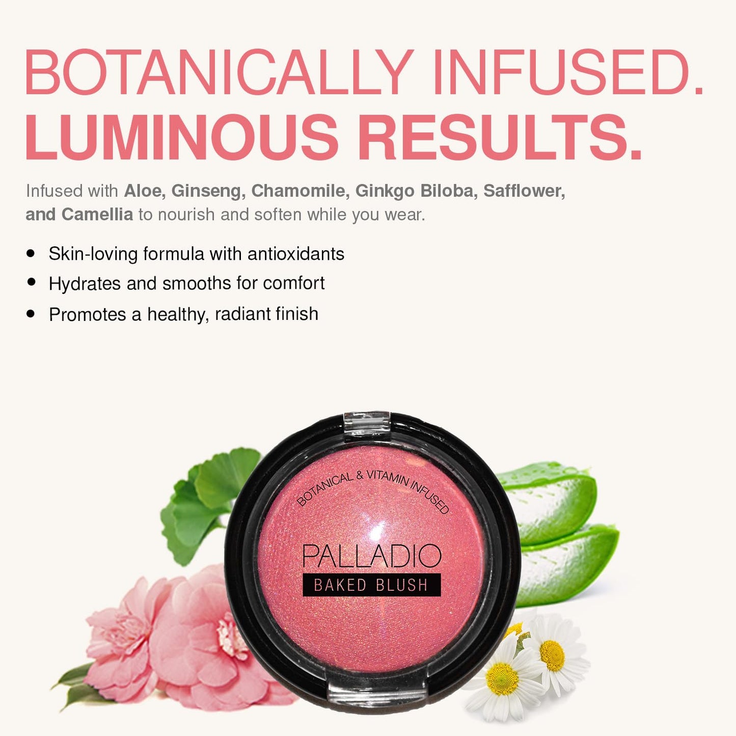 Palladio Baked Blush, Highly Pigmented and Shimmery Powder, Apply Dry for Natural Glow or Wet for Dramatic Radiance, Easy to Blend Makeup Blush, Apply