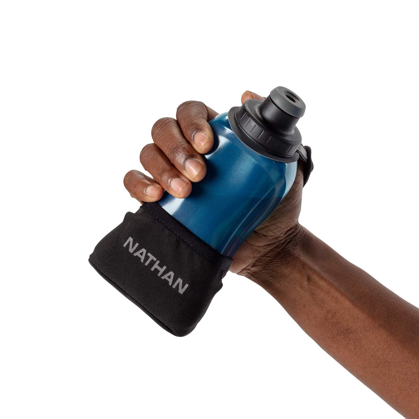 Nathan Running Handheld Water Bottle Adjustable No-Grip Quick Squeeze Lite Hand Strap. 12 oz Insulated Water Bottle. Reflective Hydration