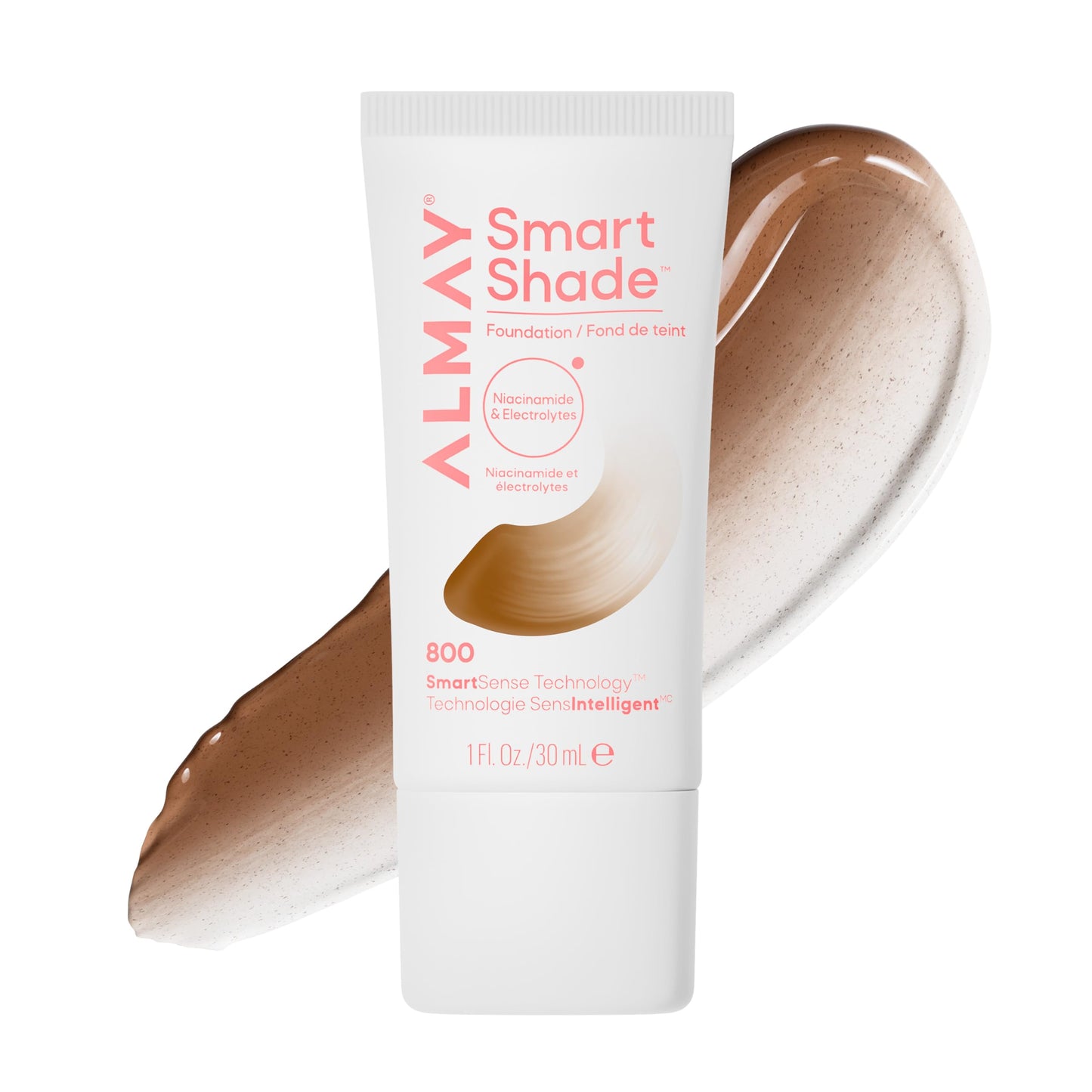 Almay Smart Shade™ Foundation, Oil-Free, Non-Comedogenic, Hypoallergenic, Vegan Face Makeup, 800 Deep, 1 fl oz