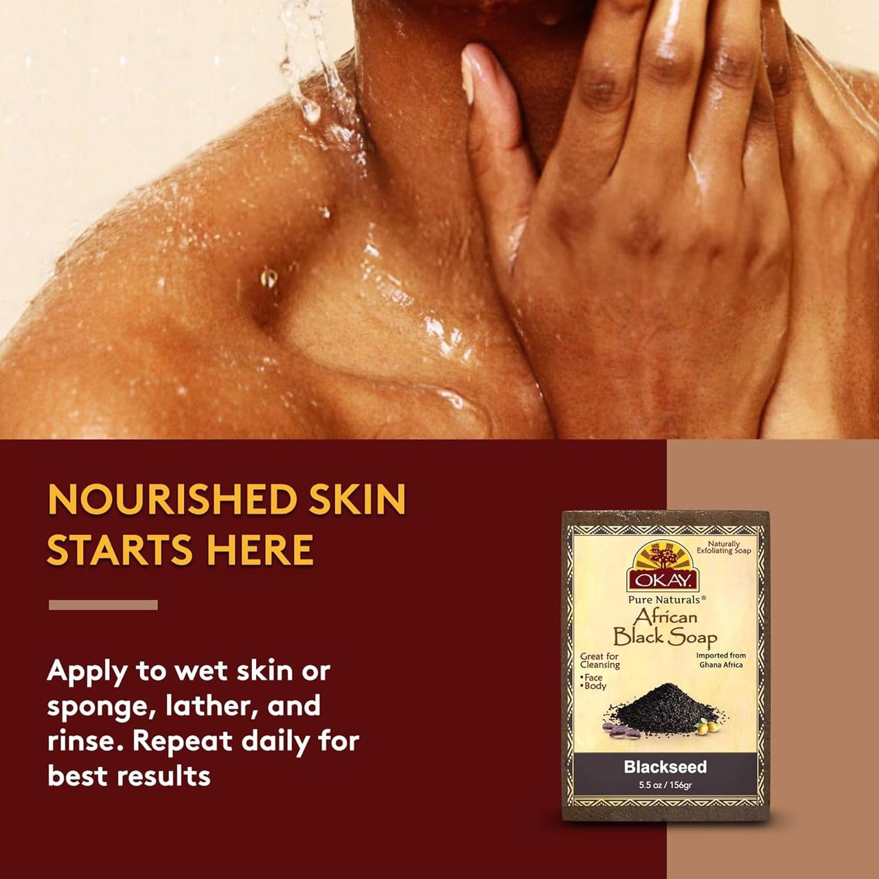 Okay | African Black Soap with Blackseed | For All Skin Types | Cleanses and Exfoliates | Nourishes and Heals | Free of Sulfate, Silicone & Paraben | Beauty & Personal Care OKAY