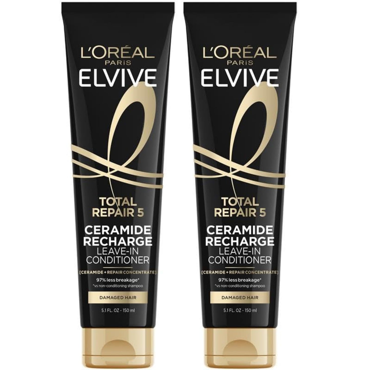 L'Oreal Paris Elvive Total Repair 5 Protein Recharge Leave In Conditioner Treatment, and Heat Protectant, 2 pack, (5.1 Ounce each) (Packaging May